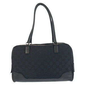 Gucci black leather shoulder canvas GG bag
